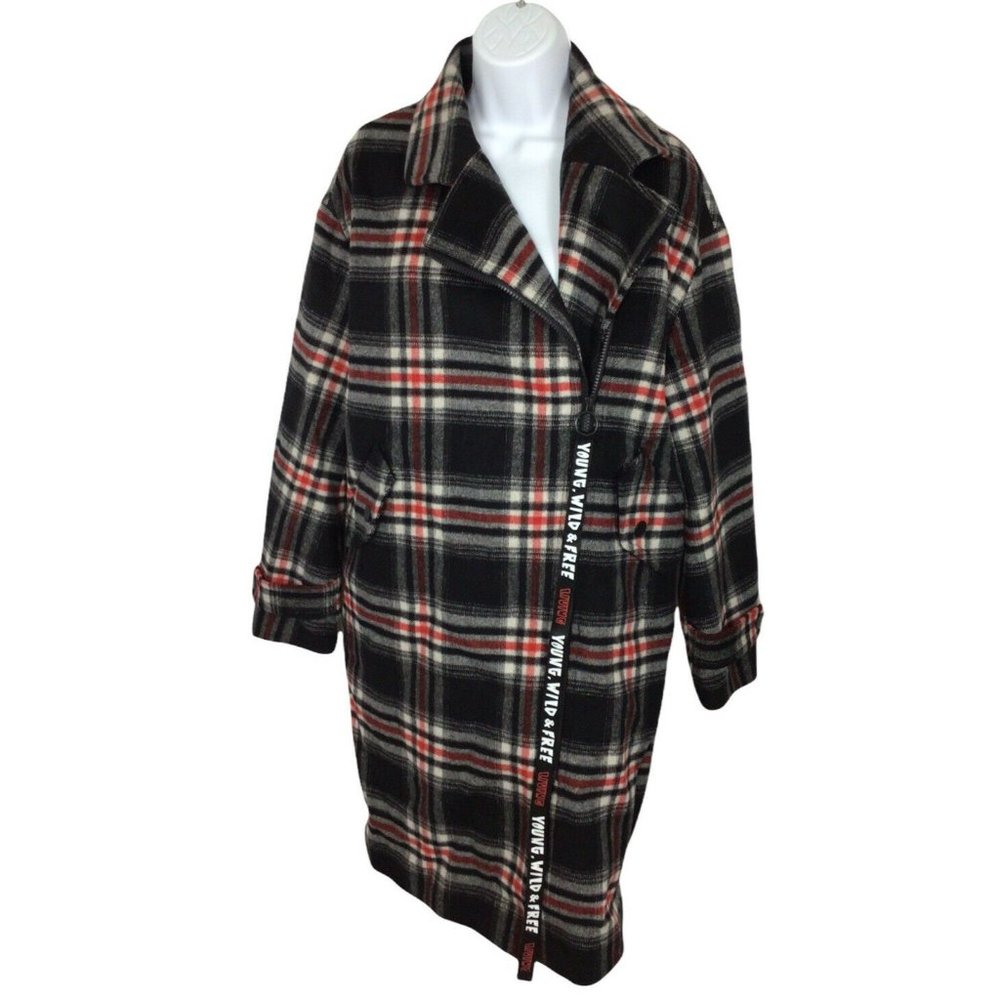 Women's Peacebird Wool Plaid Coat Sz S China Street Wear  Fashion Jacket Black